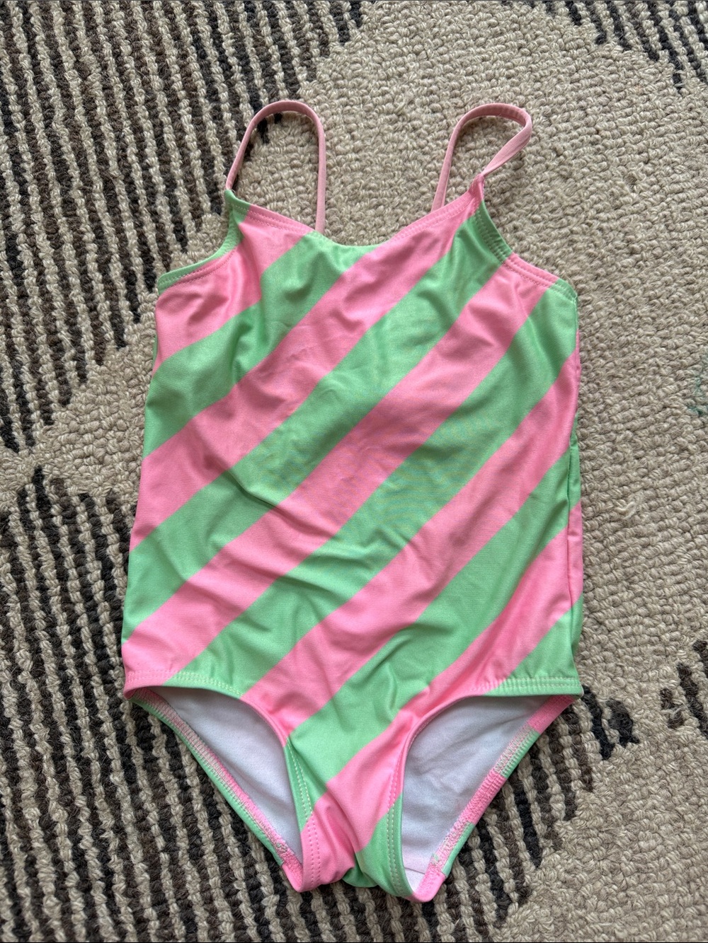 H&M Girls' Pink and Green Striped One-Piece Swimsuit